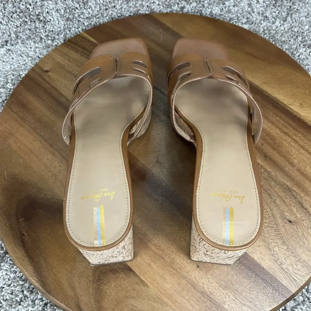 Sam Edelman Dev Square Toe Women's 10.5M Embellished Logo Strap Platform Saddle